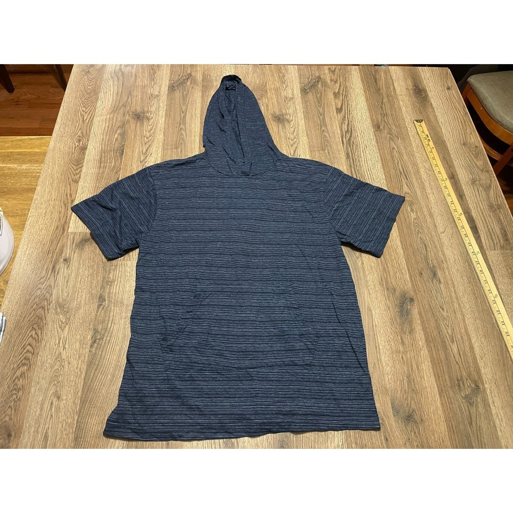 Embassy Hoodie Shirt, Men's Size Large, Blue, Striped, Short Sleeve